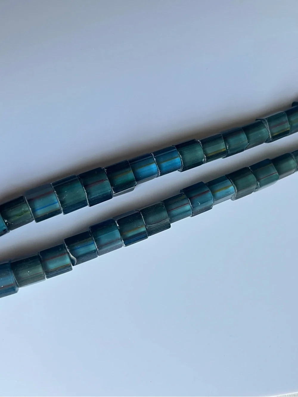 Green Blue Glass Cane Striped Beads